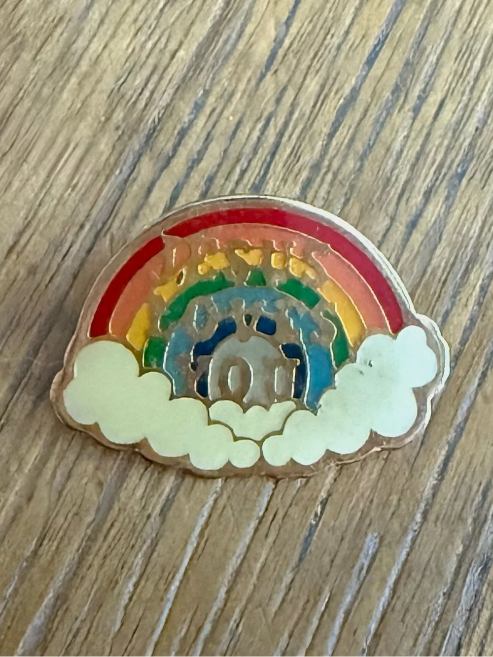 Vintage Jesus Loves You Enamel Rainbow Lapel Brooch Pin